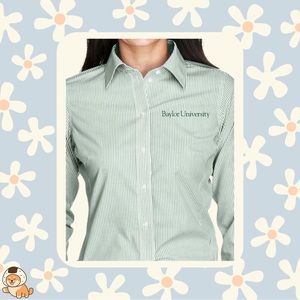 Baylor Embroidered Devon & Jones Ladies Crown Woven Banker Stripe Shirt, Sz Med